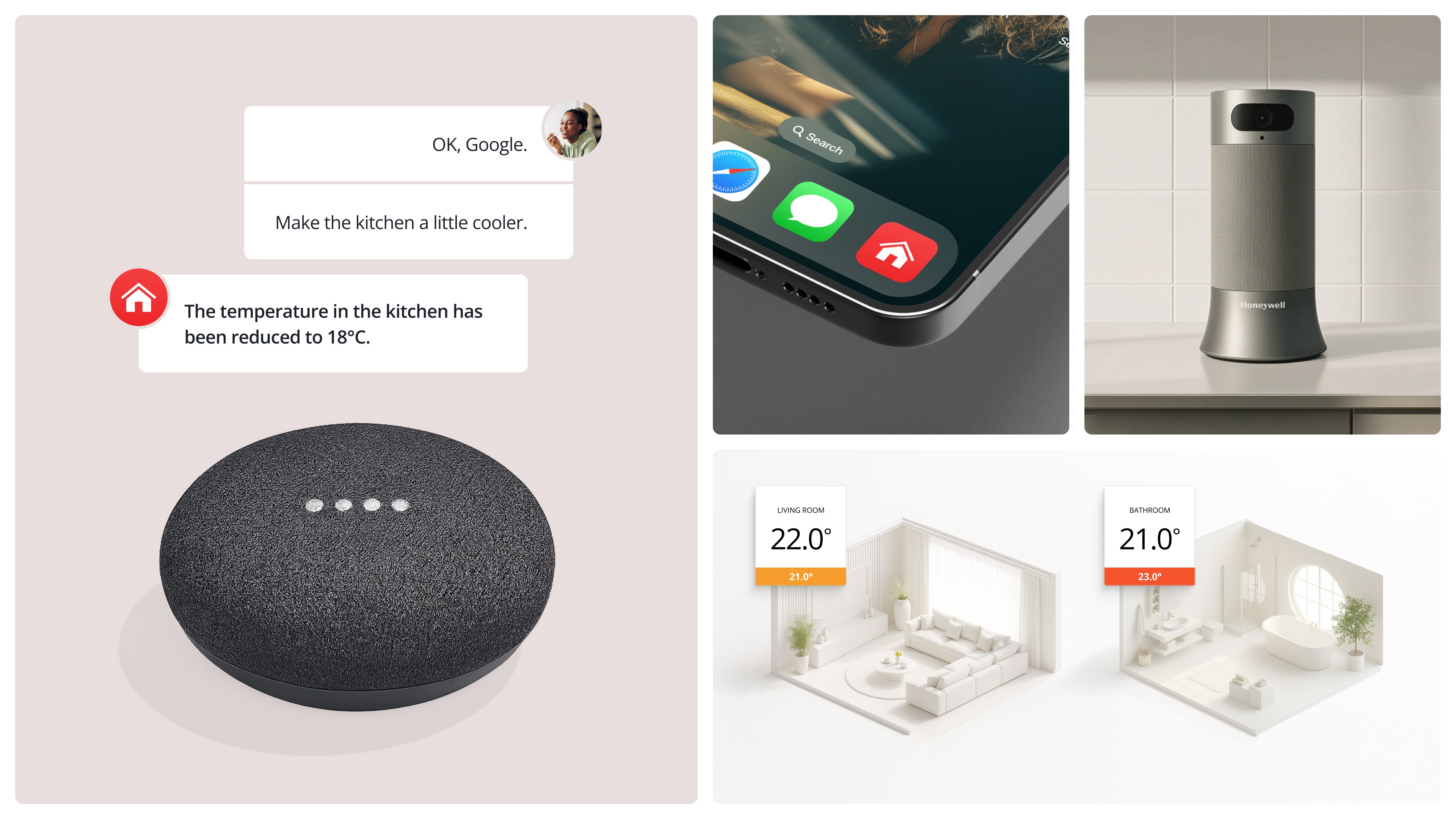 Honeywell integration with smart home voice assistant and app controls across devices