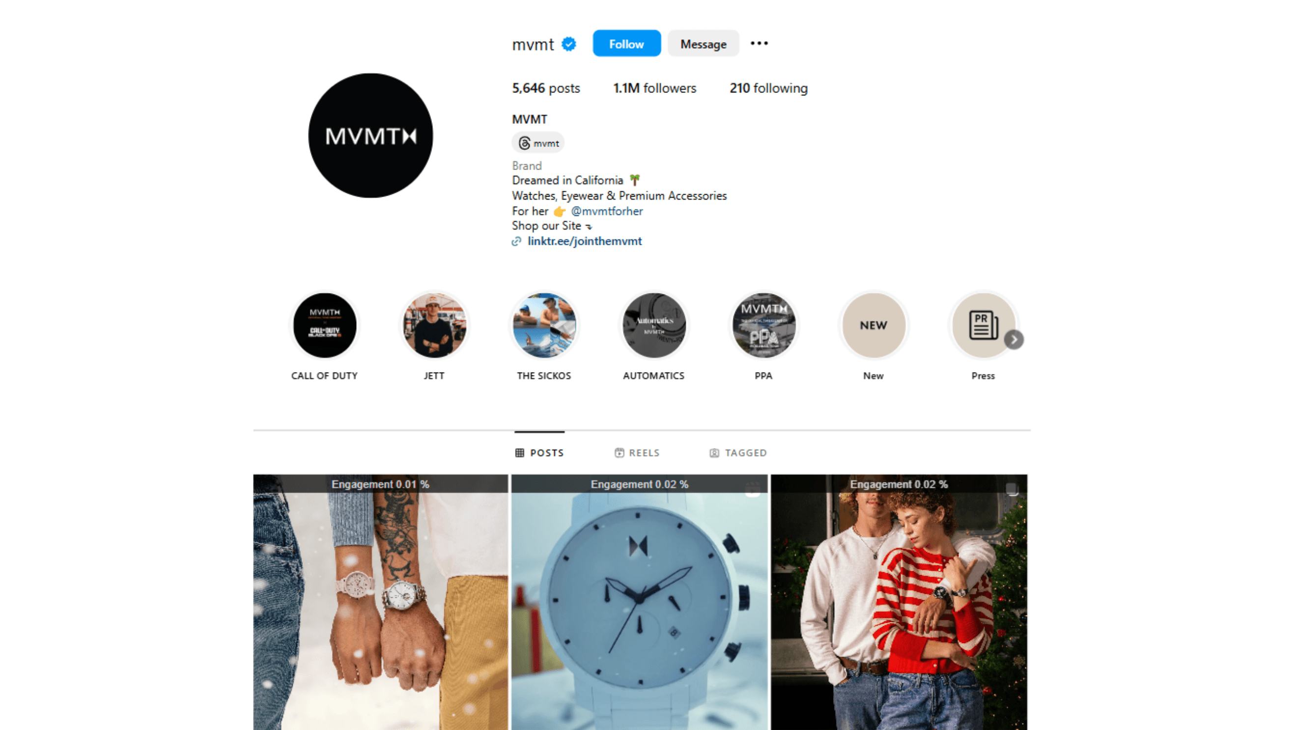 micro-influencer marketing examples - MVMT's Instagram page