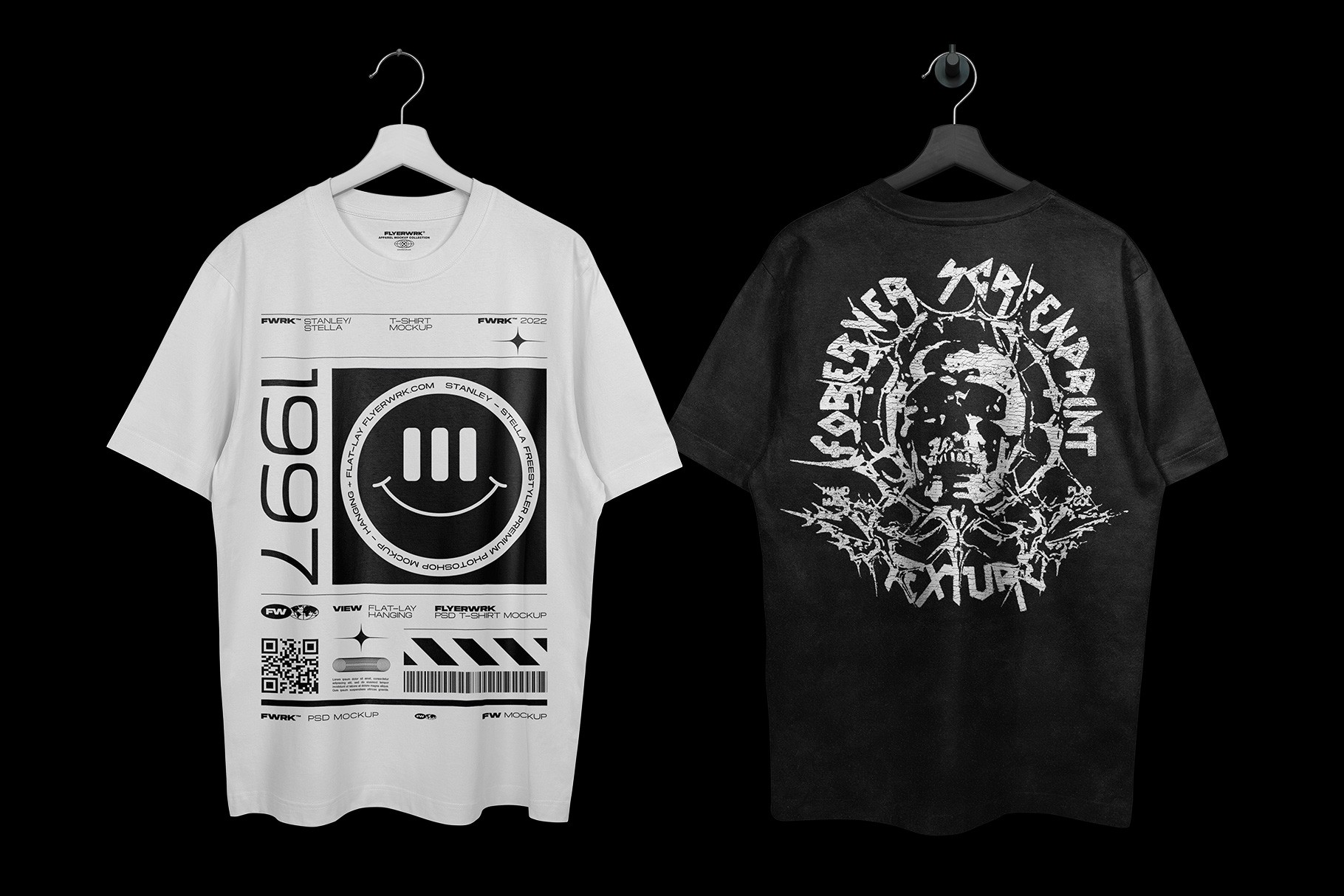 Stanley Stella Freestyler T-Shirt Hanging mockup showing front and back design preview