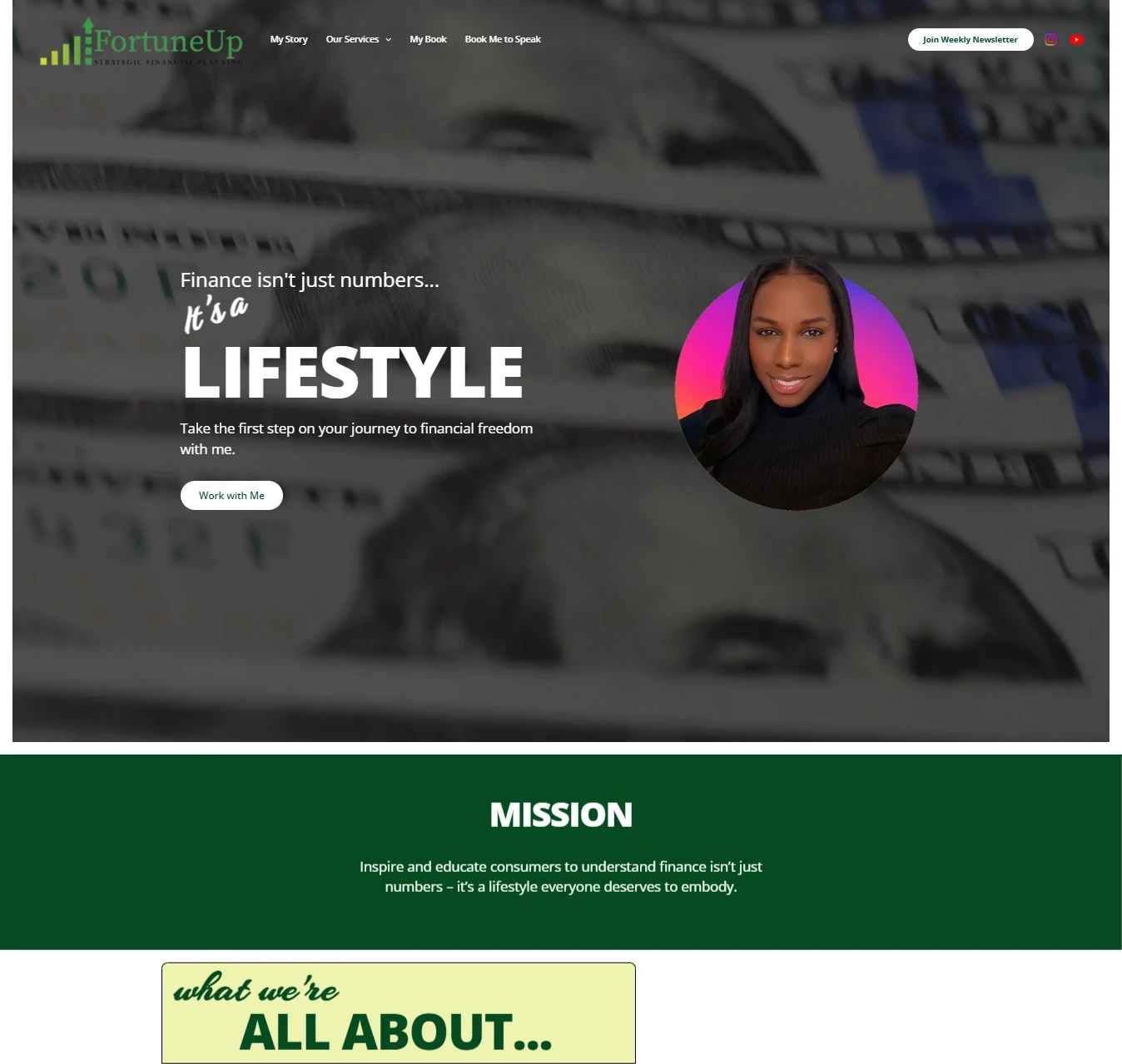 Fortune Up Financial website design preview – personal finance and wealth management web design by RJP.design Web Design Agency NYC, highlighting financial literacy, business growth, and empowerment.