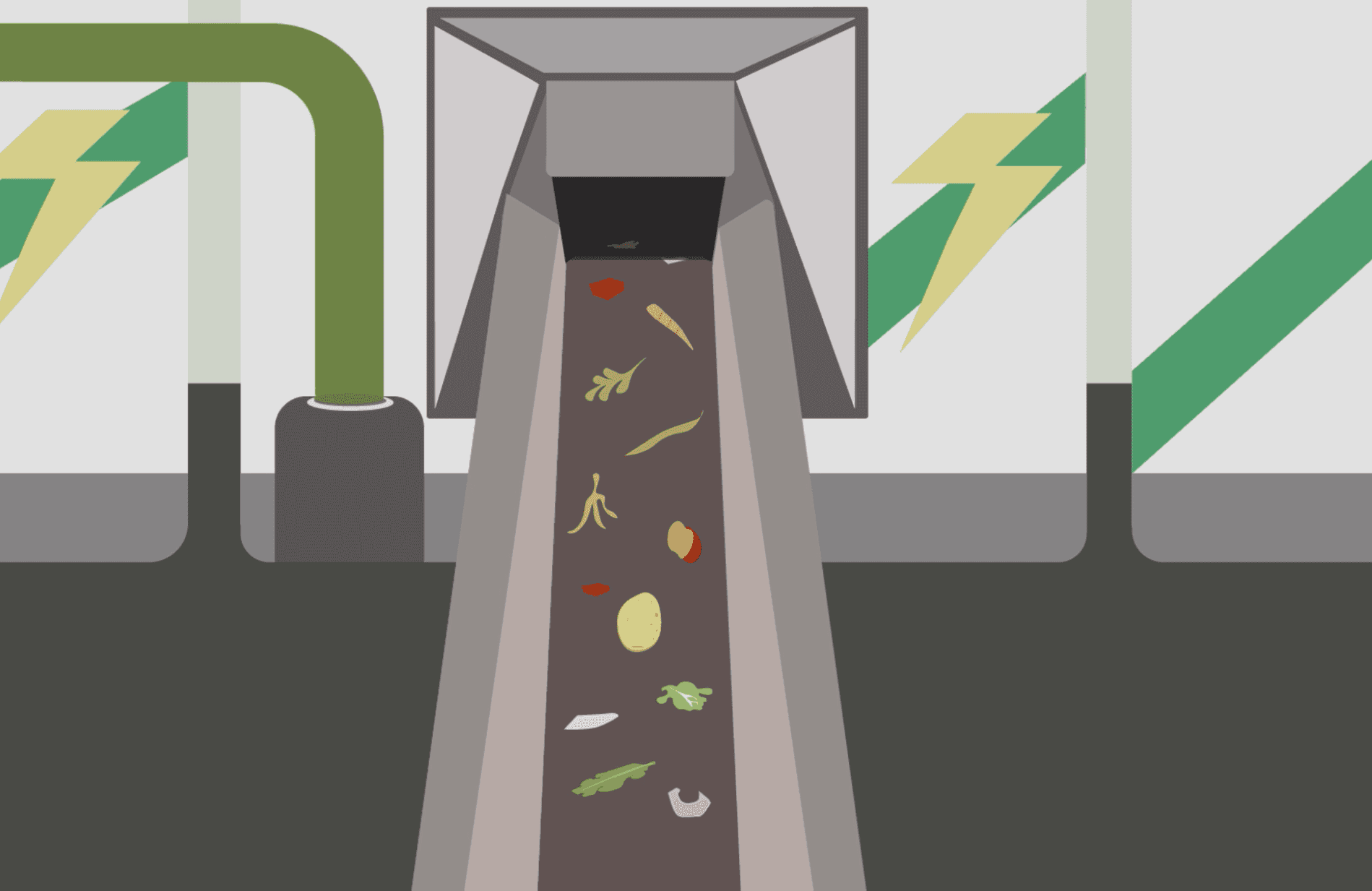 Foodscraps on a conveyor belt ready to be processed into renewable energy
