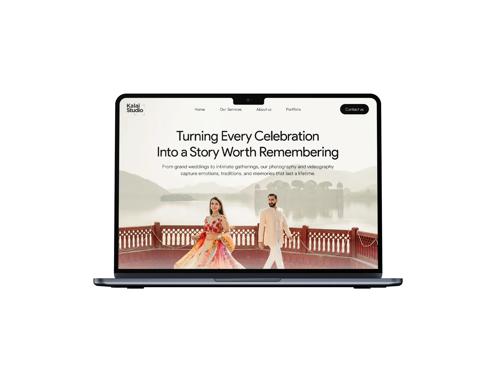 Kalai Photography Studio website shown on laptop with full wedding photography layout by Digital Seed