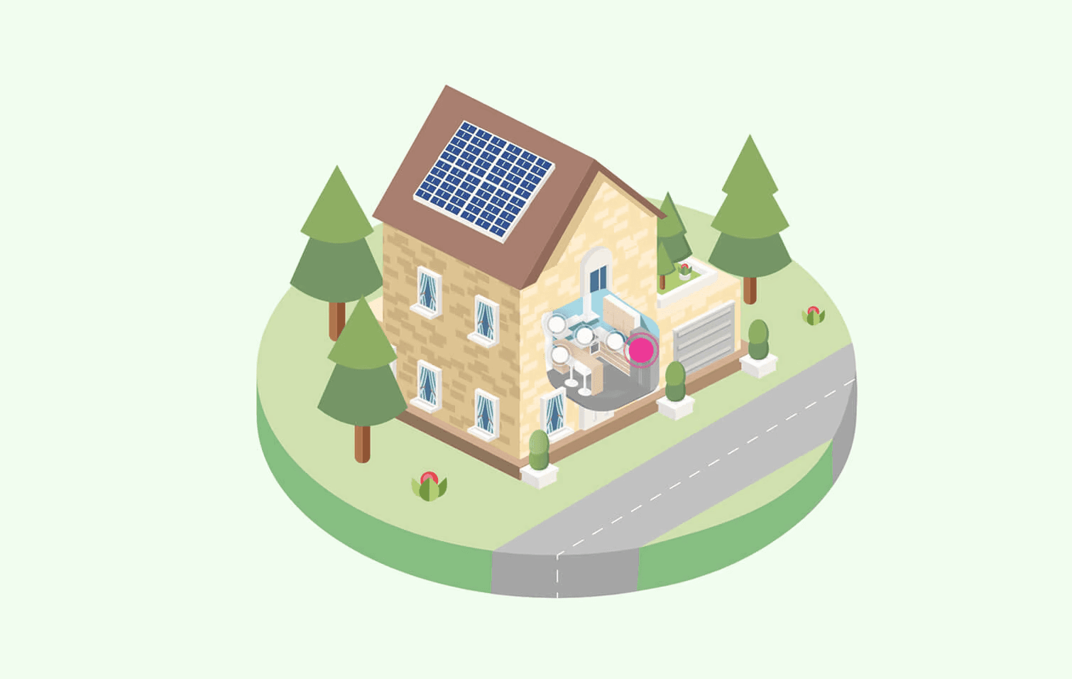 Landing page with an illustrated interactive hotspot house