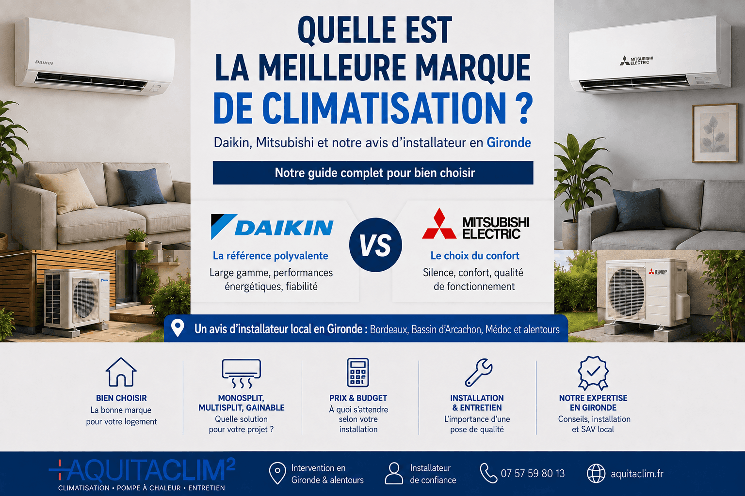 Quelle est la meilleure marque de climatisation en 2026 ? Daikin, Mitsubishi et notre avis d'installateur en Gironde