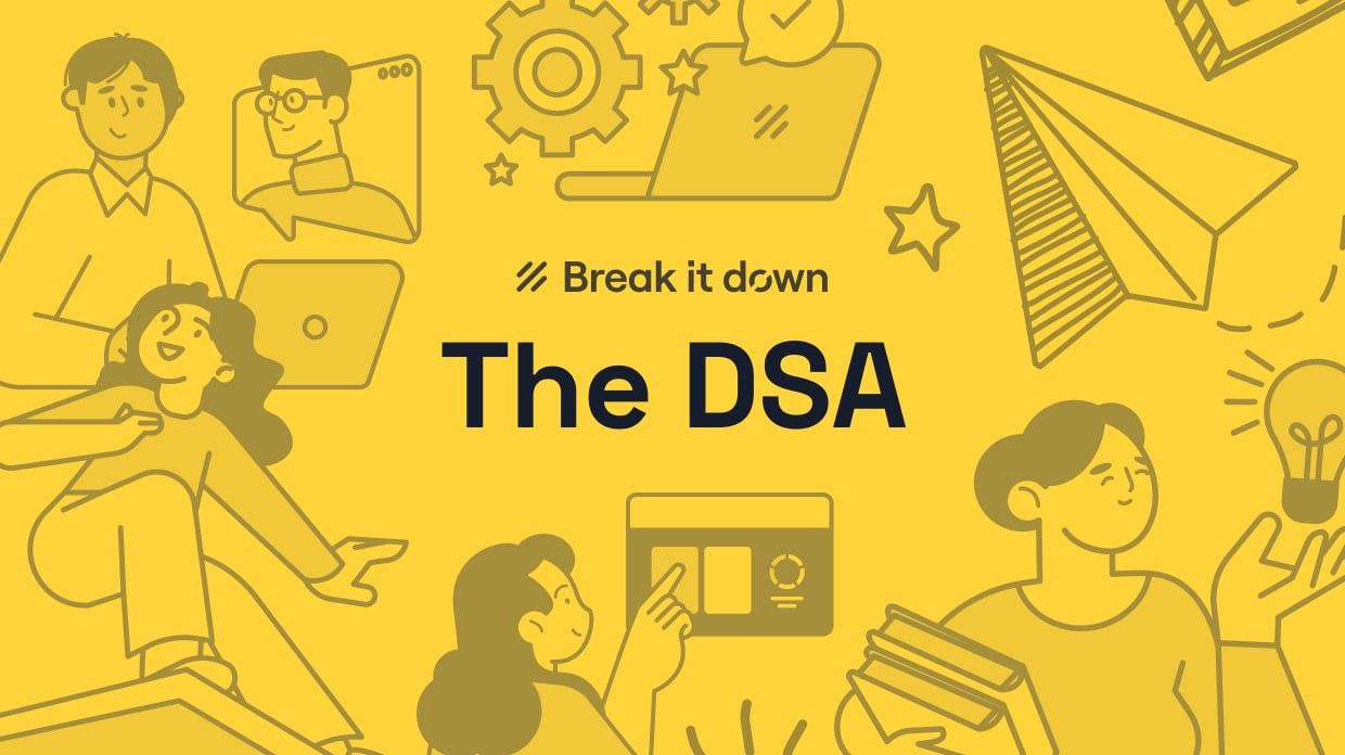 Illustrated banner for “The DSA”, showing students learning and studying together.