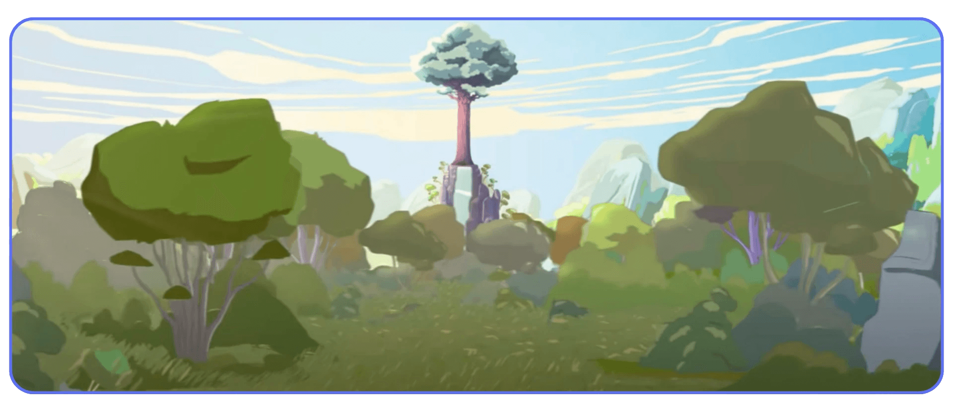 Fantasy landscape from Hero, a Blender short film combining 2D Grease Pencil and 3D animation