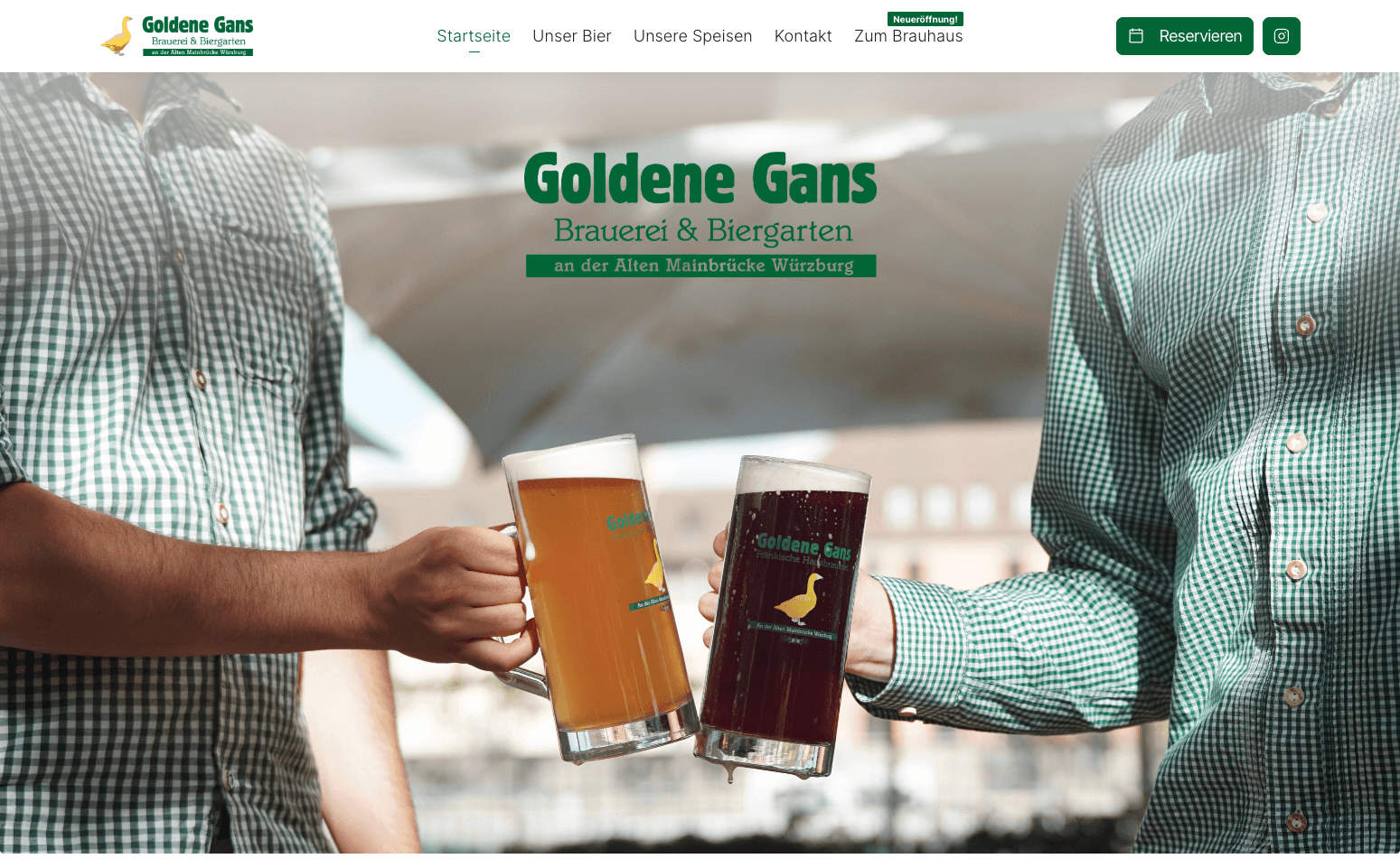 Landing Page der Website des Biergartens Goldene Gans in Würzburg