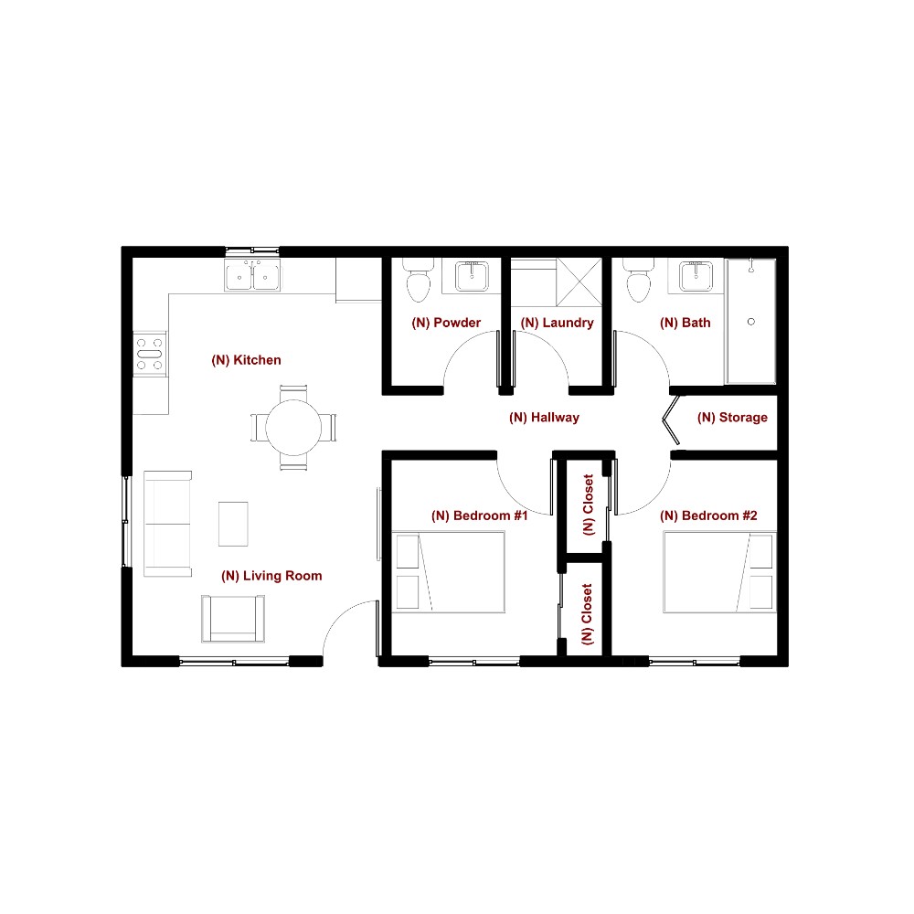 Two bedroom adu floor plan layout