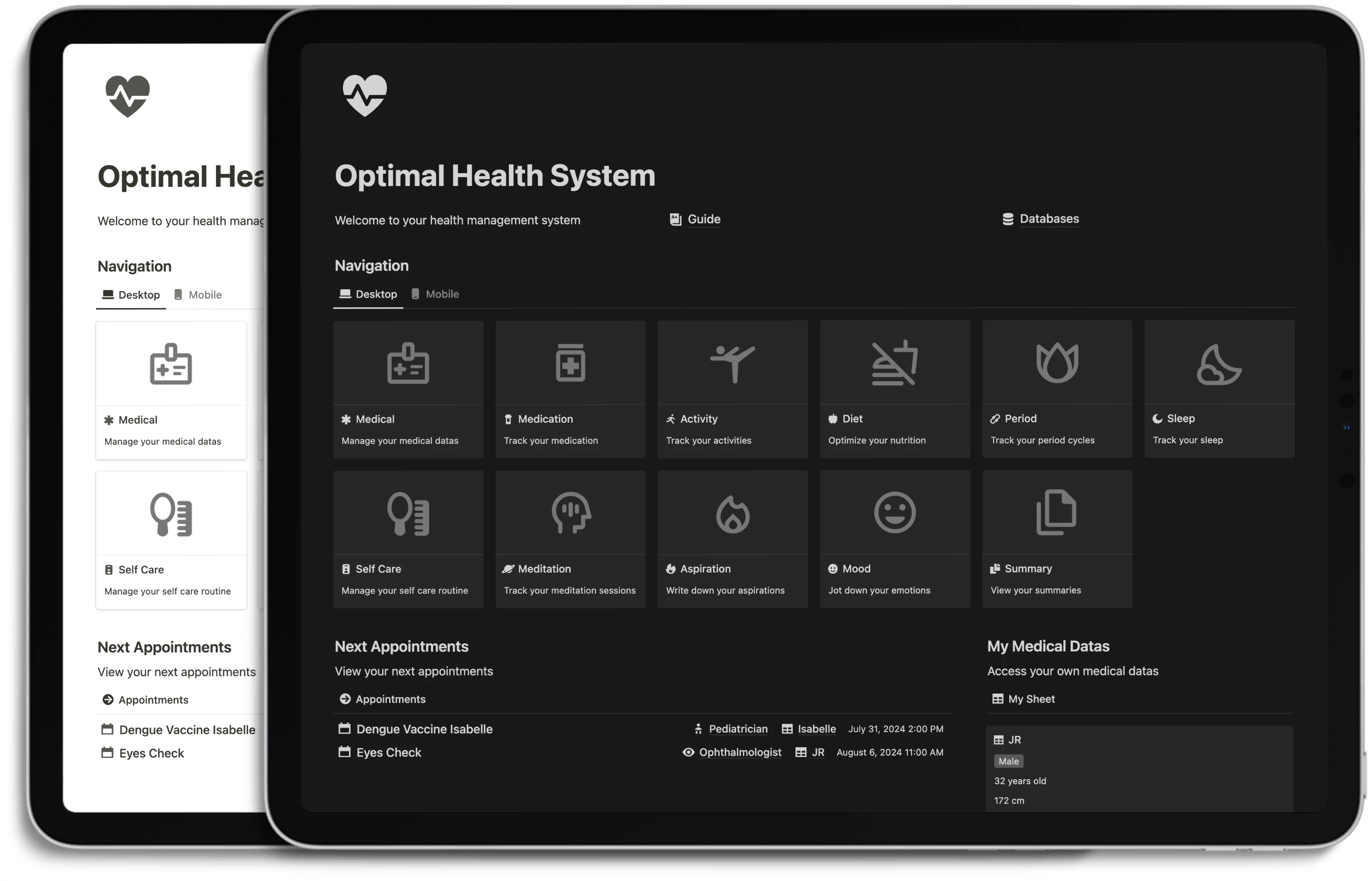 Notion Optimal Health System - Dark/Light Mode