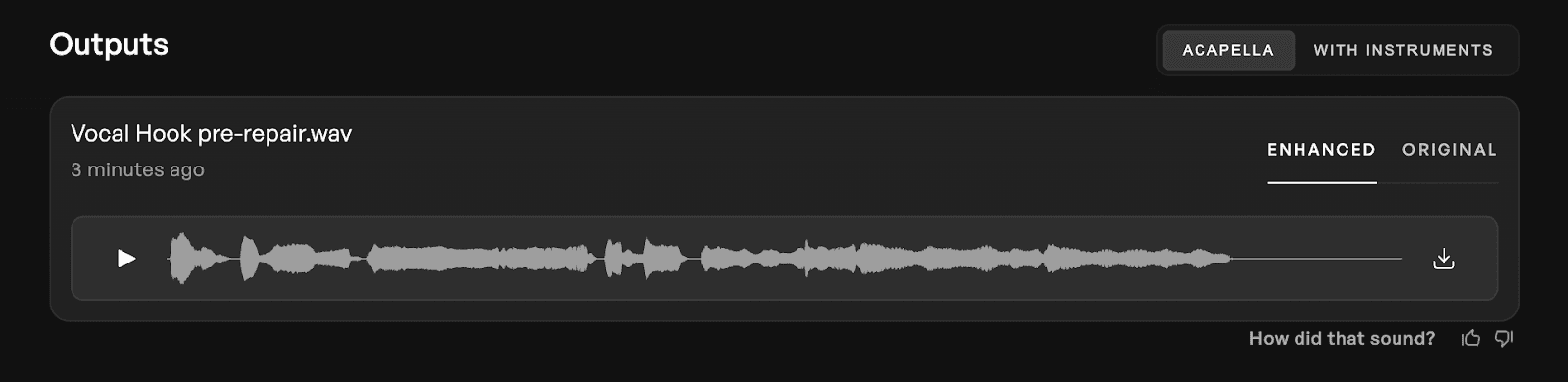 The completed output of the Kits AI vocal tool