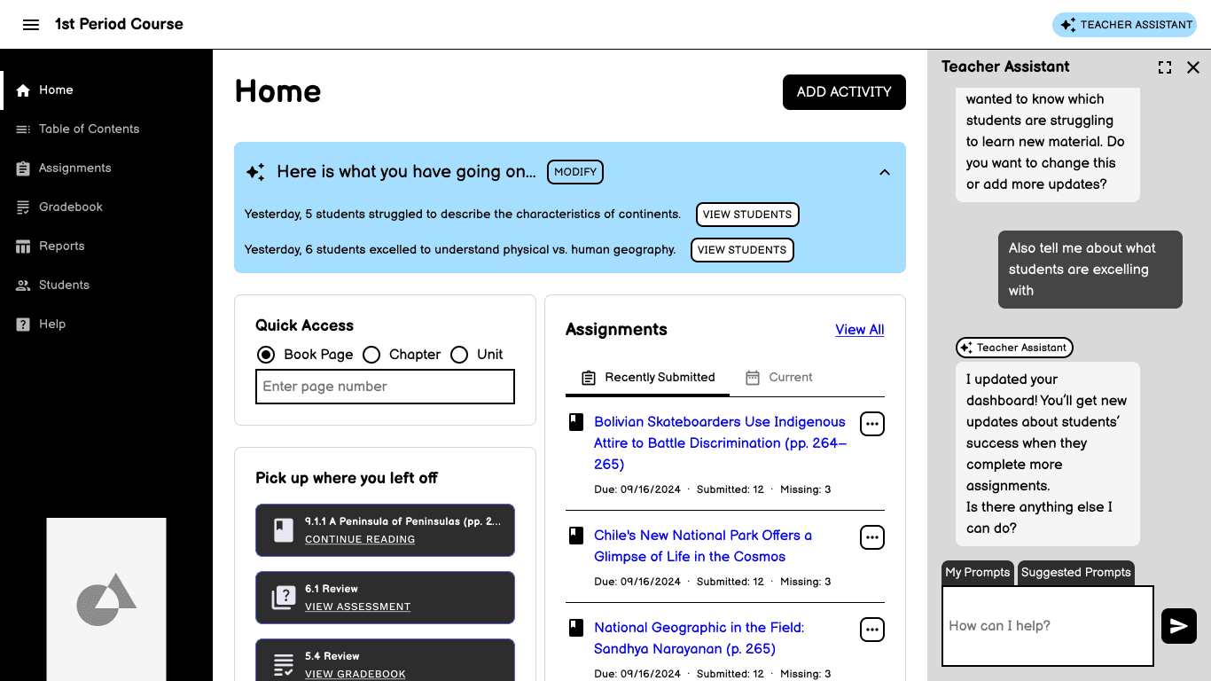 A screenshot of the final design in its intiail state that has gradebook categories on the left, and on the right has a dropdown to assign to every student, a start date and time, a due date and time, and number of attempts