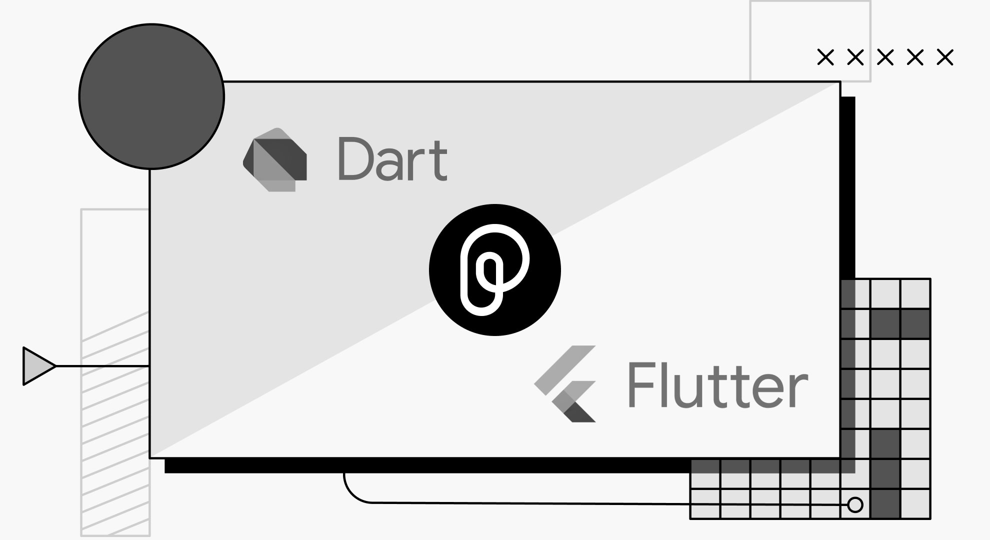 Dart, Flutter and Pieces logos.