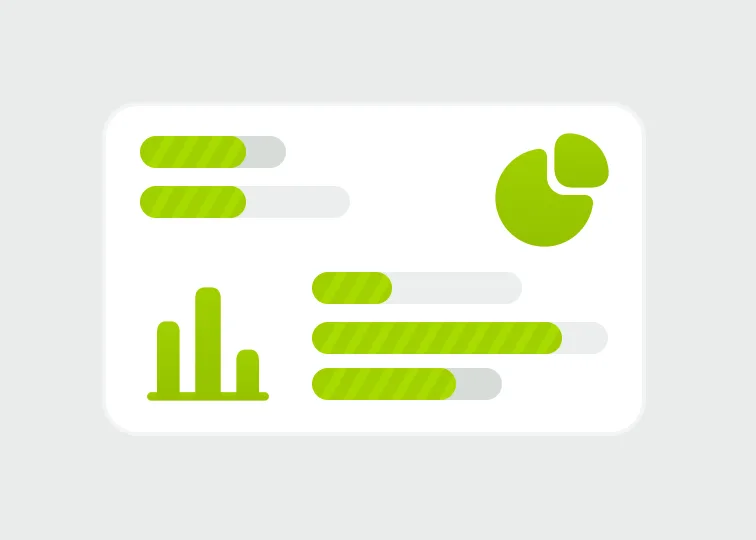 Dashboard interface showing progress bars, charts, and pie graphs, symbolizing OneAvant’s real-time tracking of key business metrics.