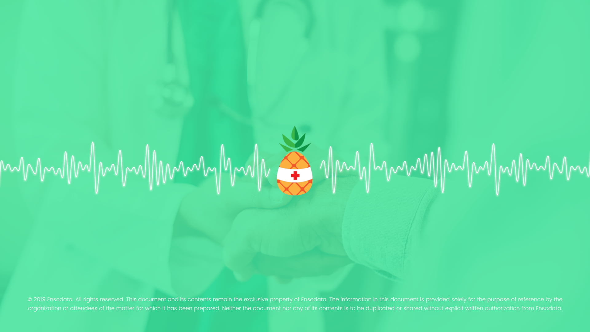 EnsoData pitch deck closing slide - pineapple logo with waveform visualization on mint green background for AI sleep apnea health tech investor presentation