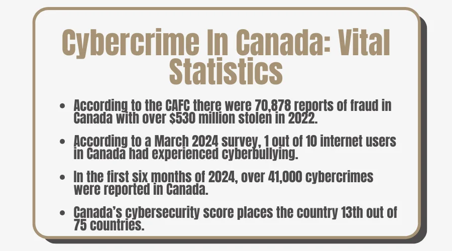 Summary of the top four statistics about cybercrime in Canada