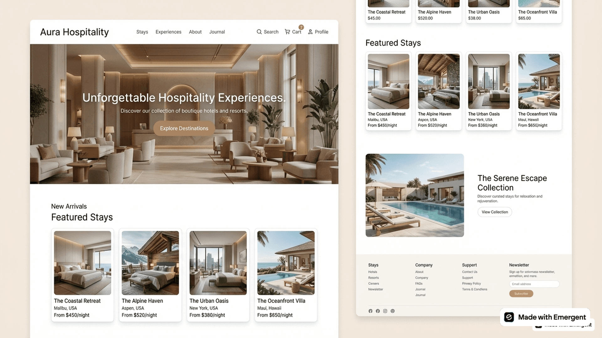 hospitality website made with emergent