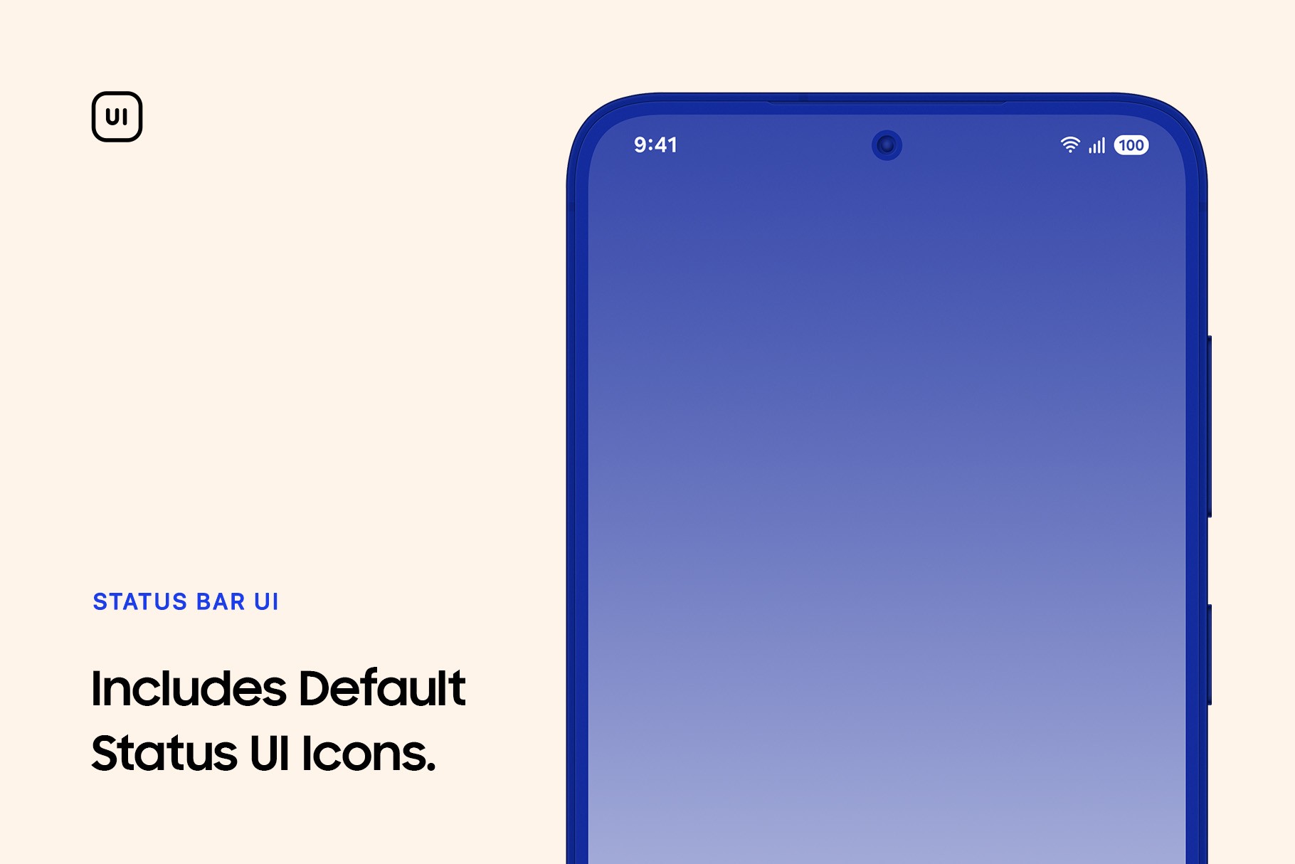 Front-view clay mockup including default status bar UI elements for showcasing mobile apps and interface design clearly.
