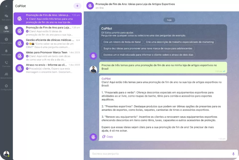 Bitrix24 Copilot funciona é no Bate-papo