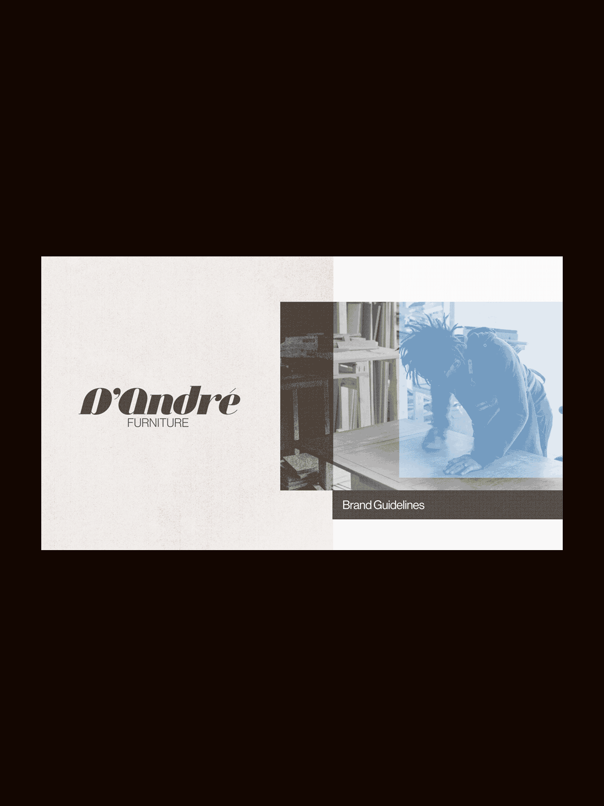 D’Andre Furniture — Animated GIF of brand guidelines slides — Visual identity system