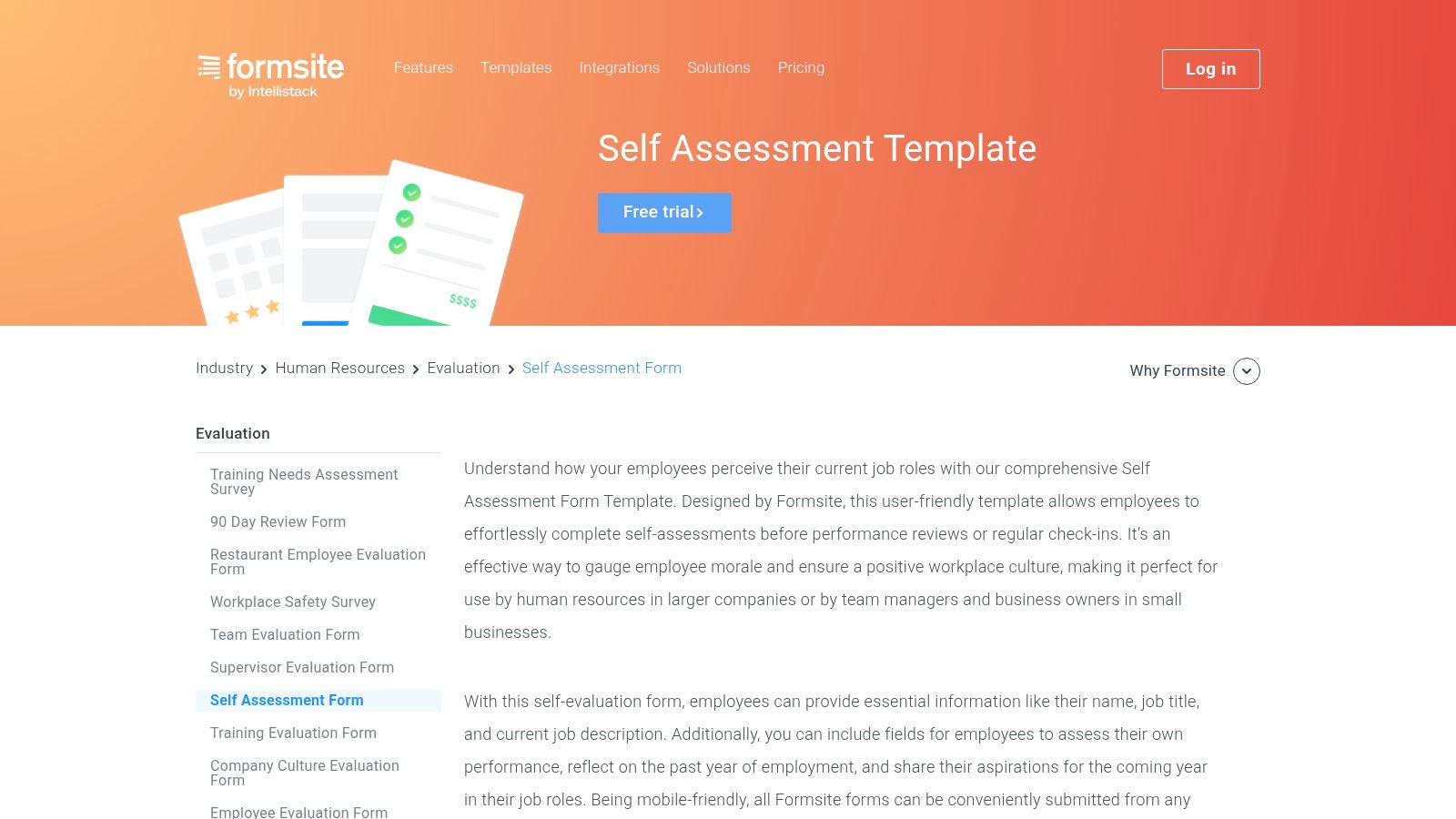 Formsite employee self evaluation form evaluation form