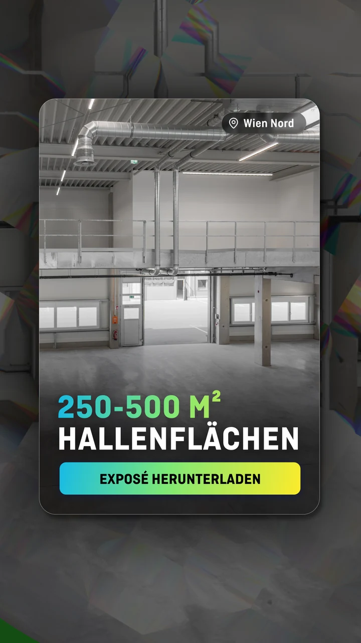 Immobilienanzeige mit Hallen-Innenansicht