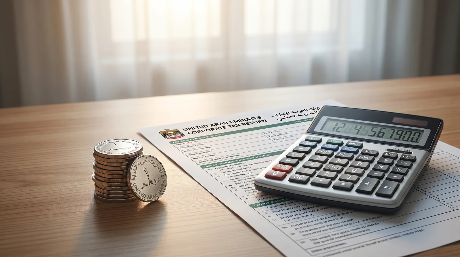 Does a Free Zone Trader Pay Corporate Tax on Profits beside a VAT return, calculator and UAE dirham notes