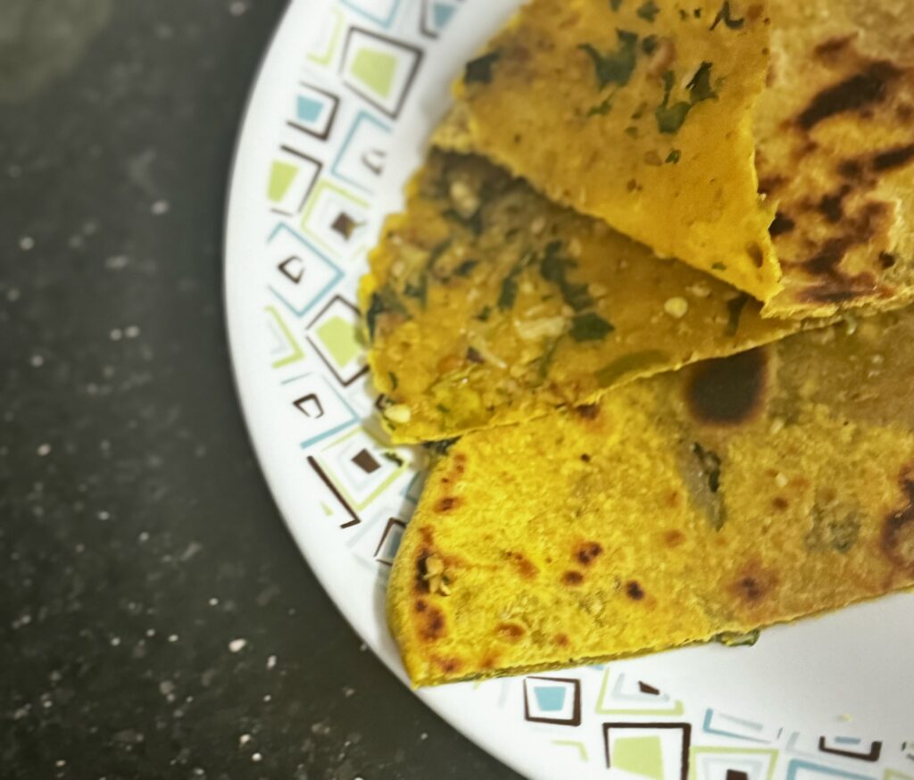 The inside of thecha paratha