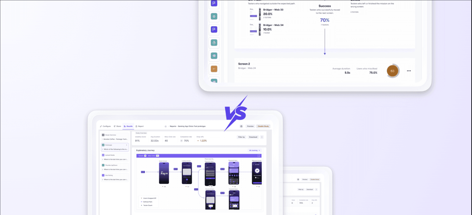 Decode vs Maze Comparision for User research showing ai platform dashboard