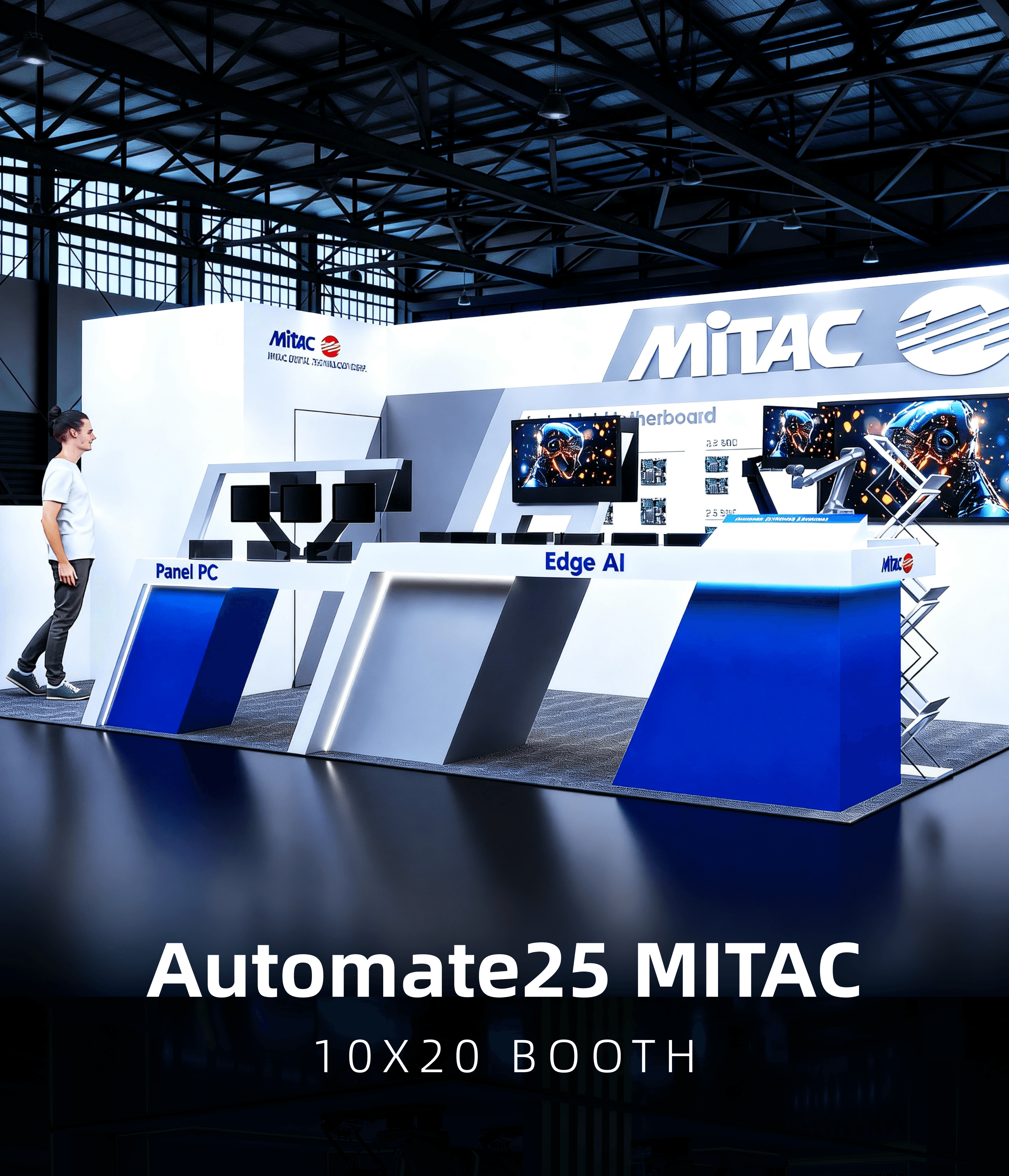 10x20 trade show booth with linear demo layout, branded back wall, and integrated product display counters