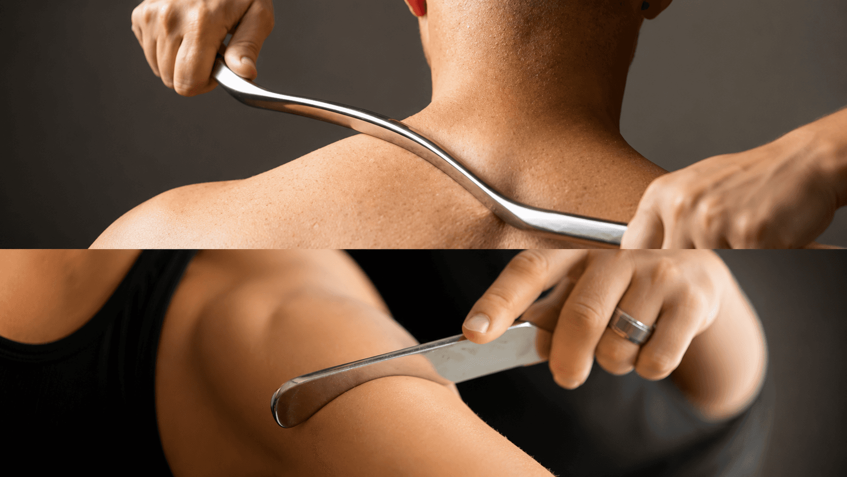 Physiotherapist performing IASTM (Instrument Assisted Soft Tissue Mobilization) therapy to improve mobility and muscle recovery at Ember & Ice Health.