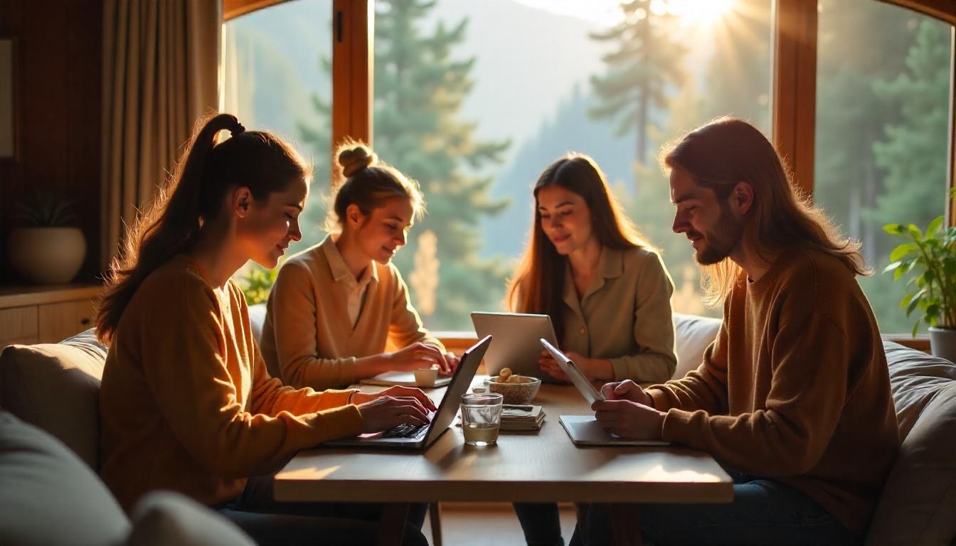 Heso blog image, everyone together looking into their phones and tablets discussing about self reflection