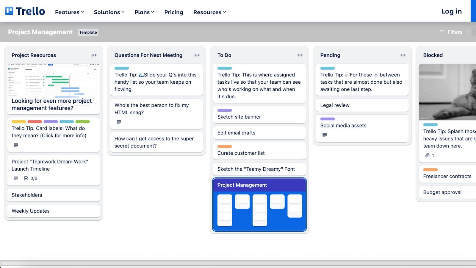 Trello's card-based Kanban board