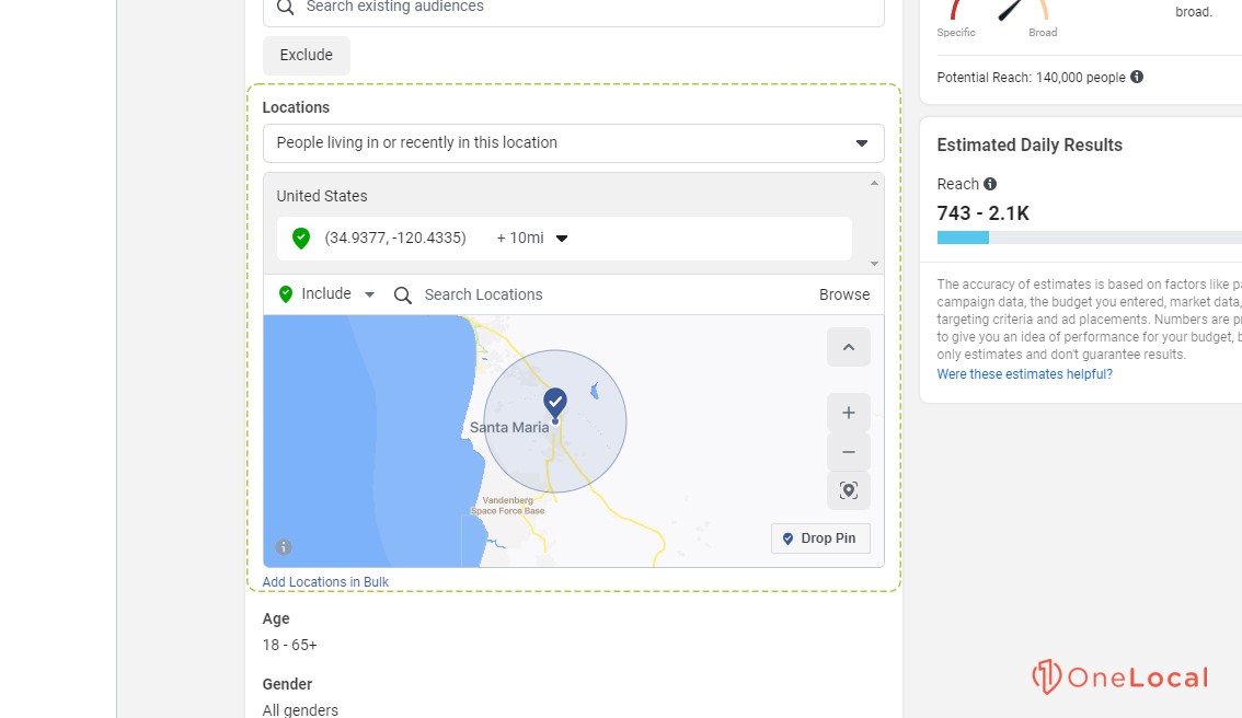 Geotargeting Locations Section