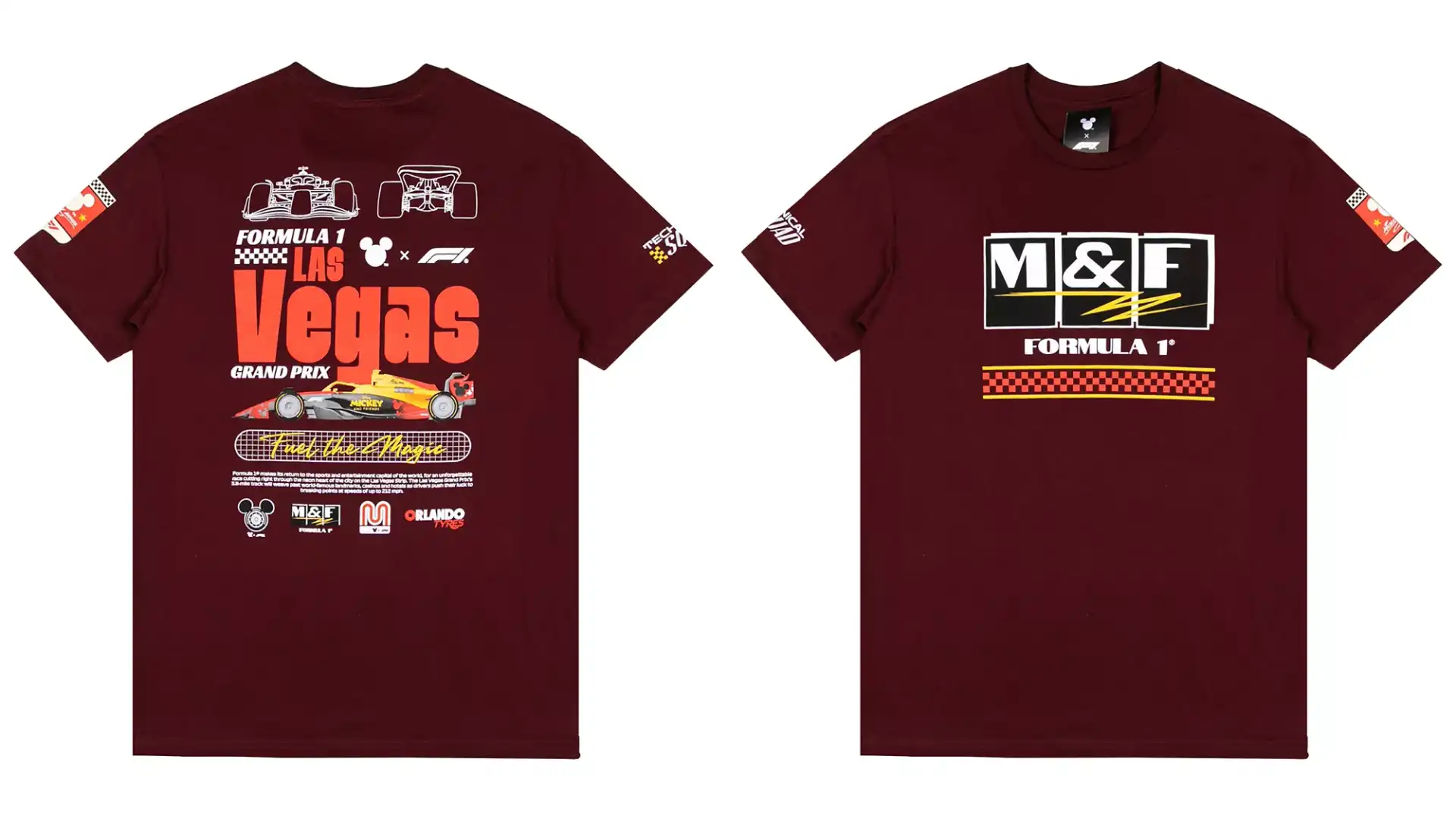 Exclusive Disney x F1 Las Vegas Grand Prix t-shirt featuring Mickey branding for the TikTok Shop launch. Source: Disney Store
