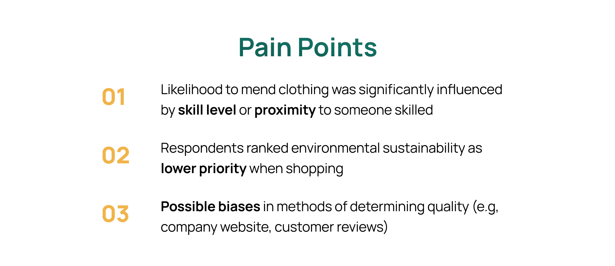 List of 3 user pain points