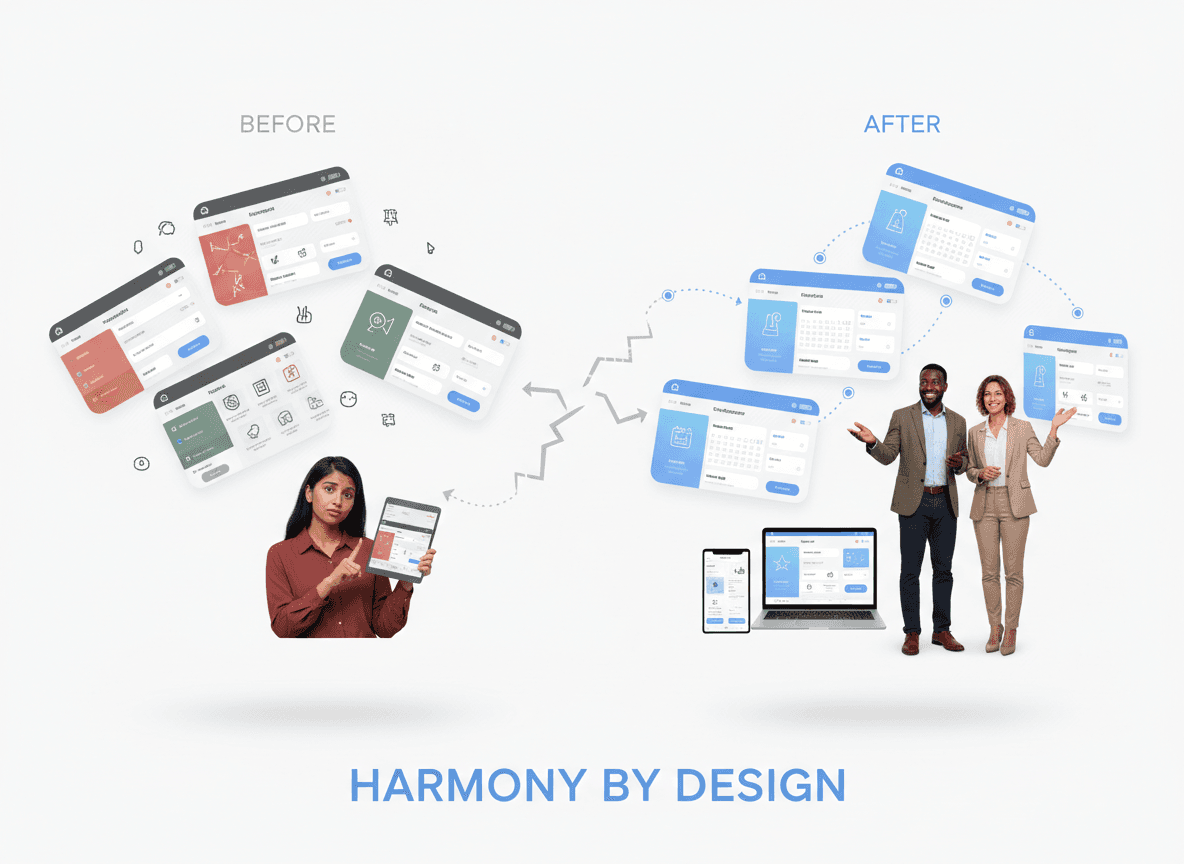 Consistent SaaS user interface enforced by design system tokens and shared components improving user trust