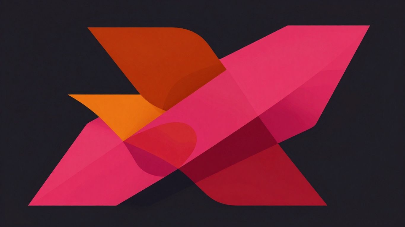 Crimson pink and burnt orange abstract design with charcoal background.