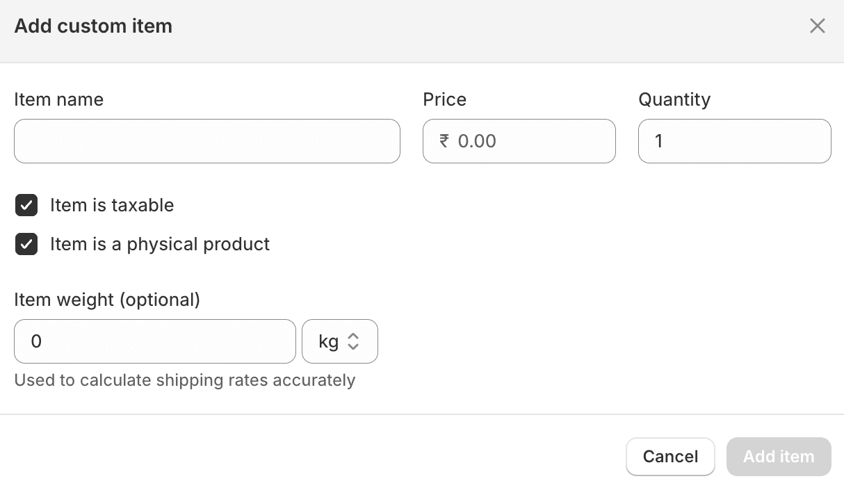 Add custom item to your draft order on Shopify admin draft order creation page