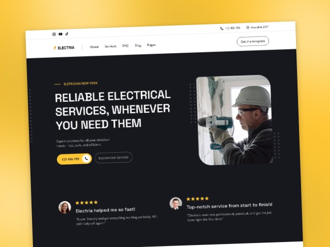 Electrician website hero section design