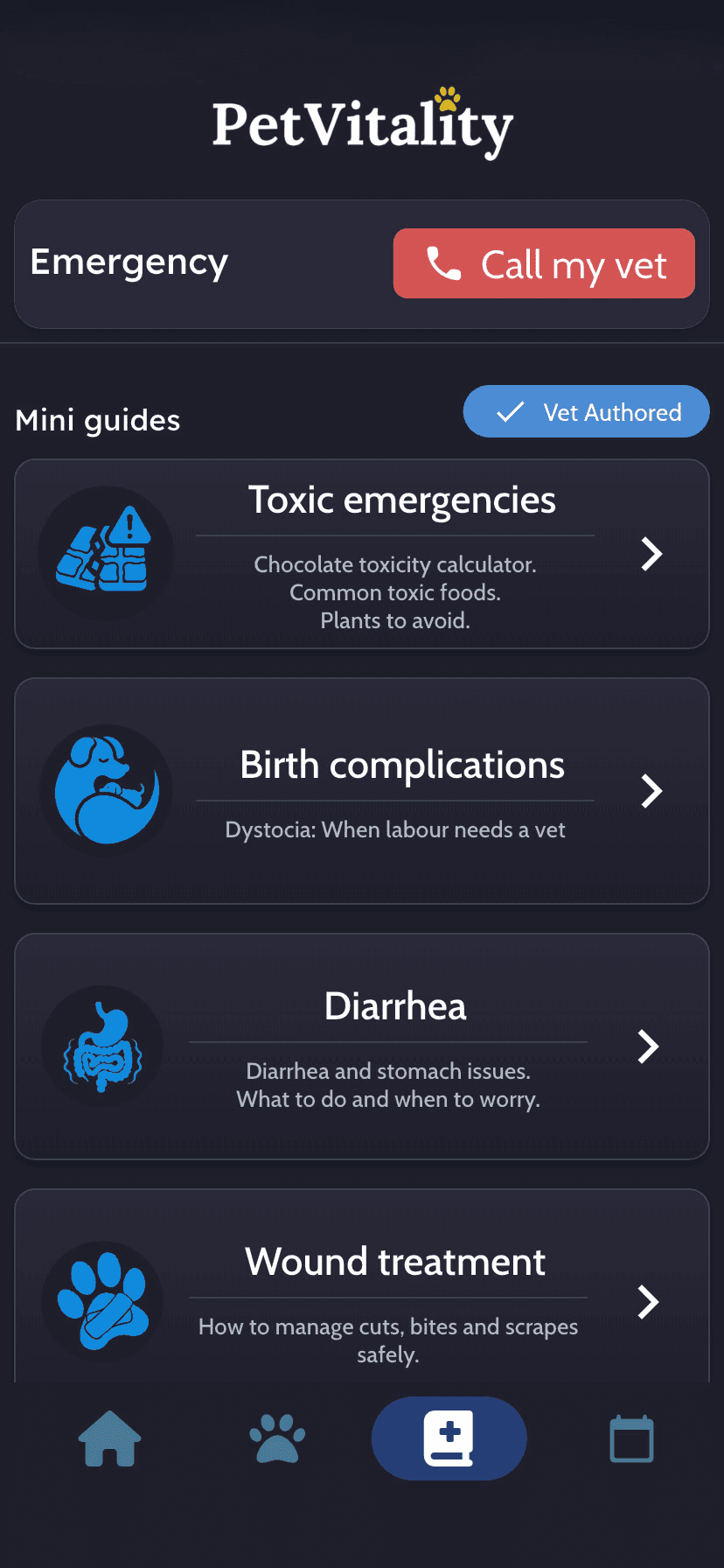 PetVitality emergency mini guides written by a veterinarian