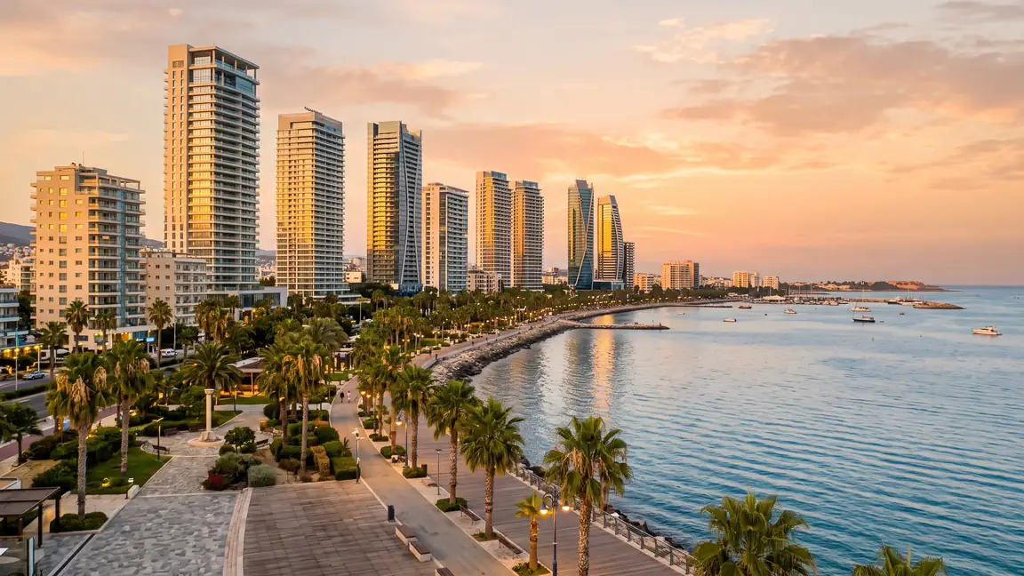 Modern development at dusk, real estate marketing for Cyprus developers by TERAMOK