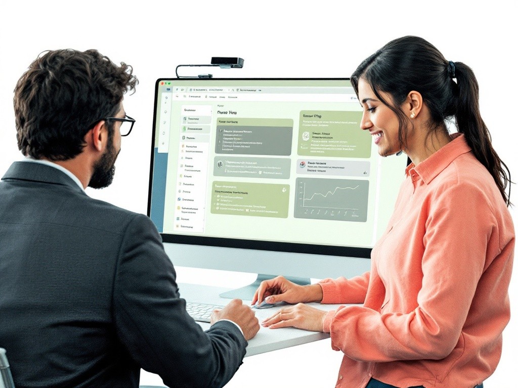 Two colleagues are working together on a computer.