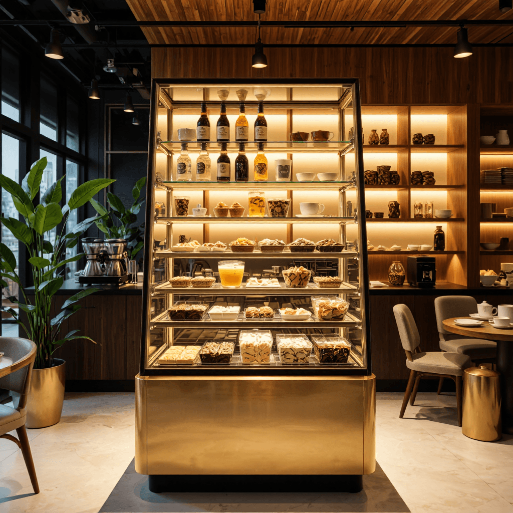 product photography of a display case for food and beverages