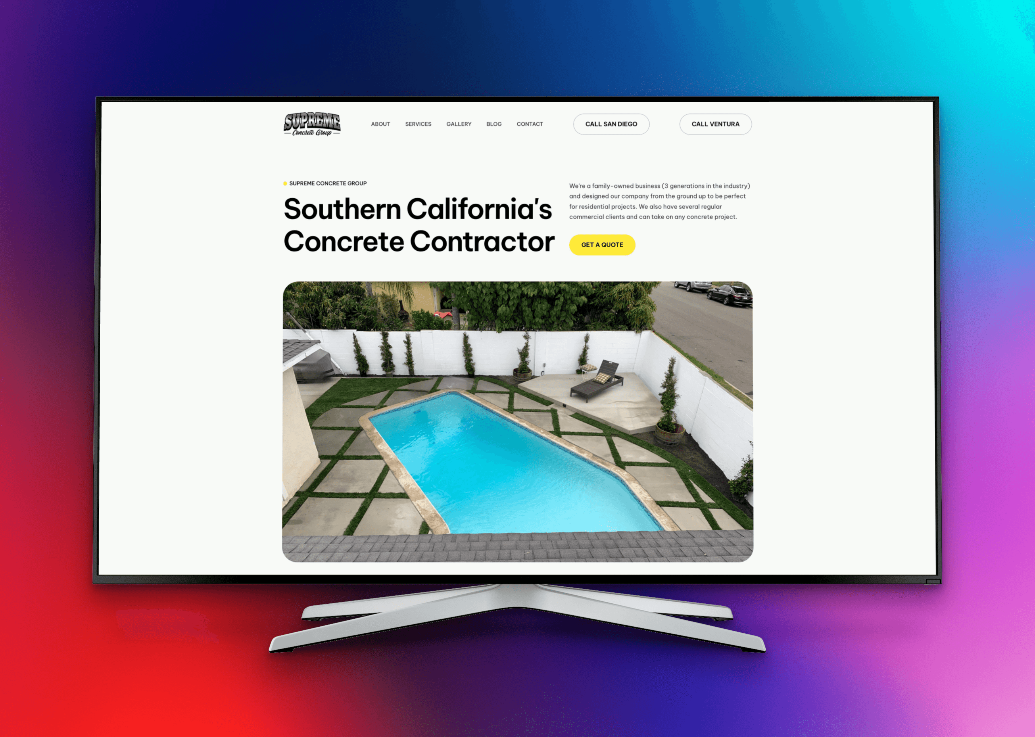 Supreme Concrete Group website desktop mockup