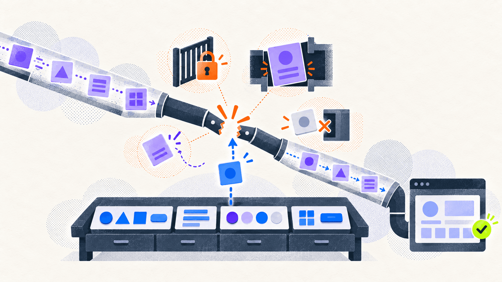 Broken design-context pipeline repaired with correct permissions, a smaller selection, and matching design-system components.
