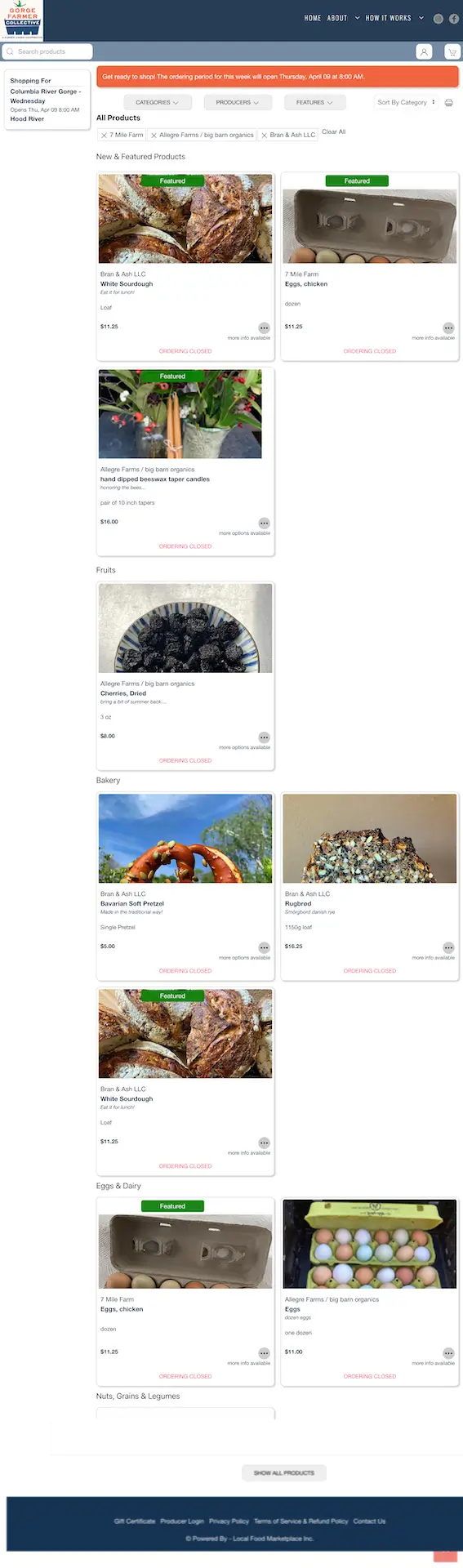 Full page image of farm-to-table marketplace website before redesign