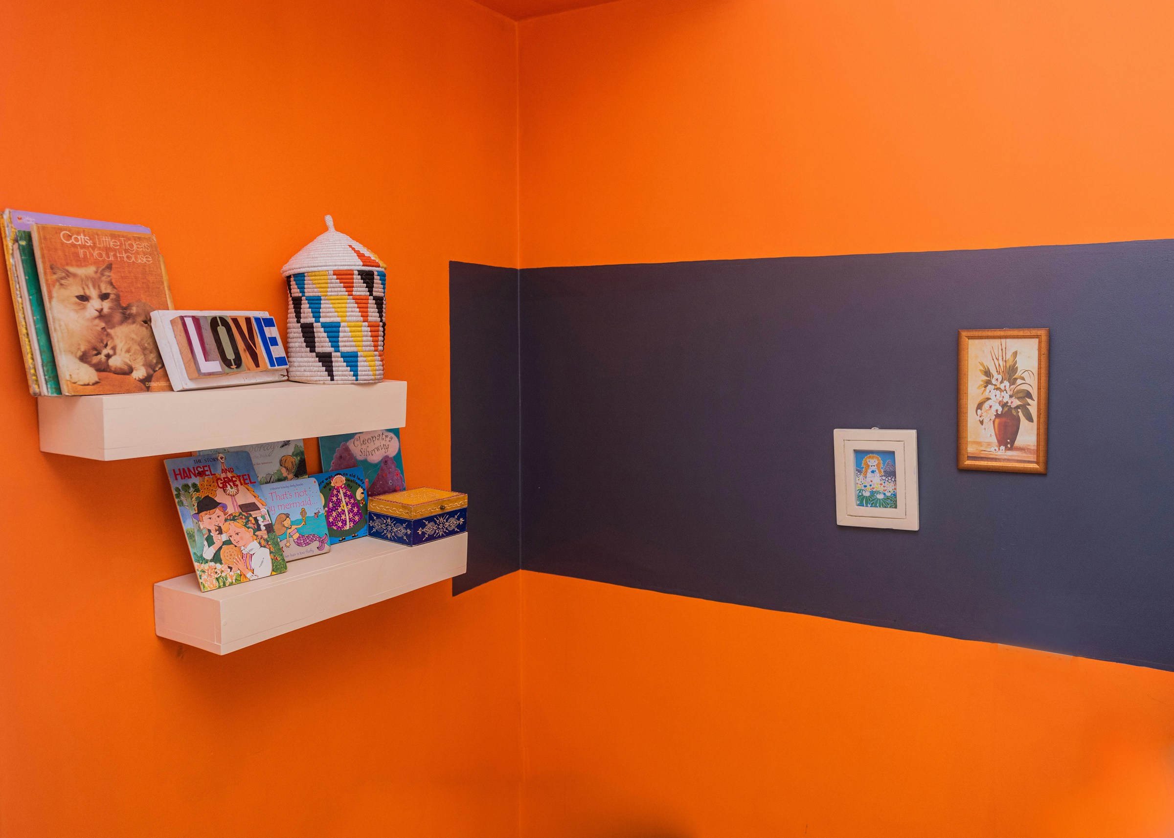 Orange Wall With Shelf -  Preppy Room Colors