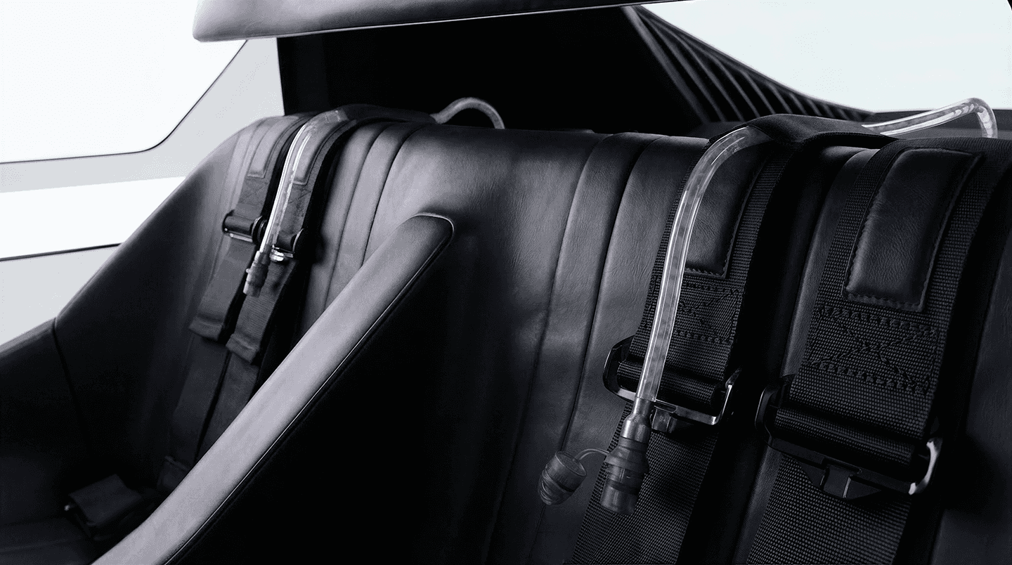 Built in water hydration system with hose and mouth piece inspired by camelbak systems