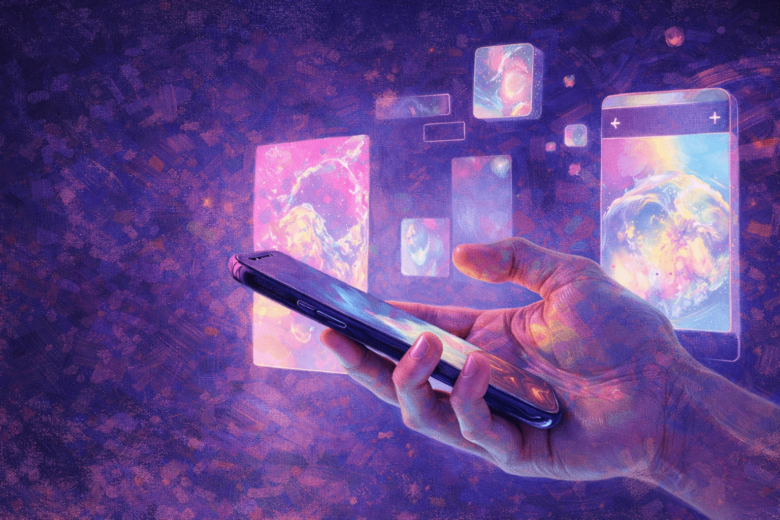 Person typing on phone