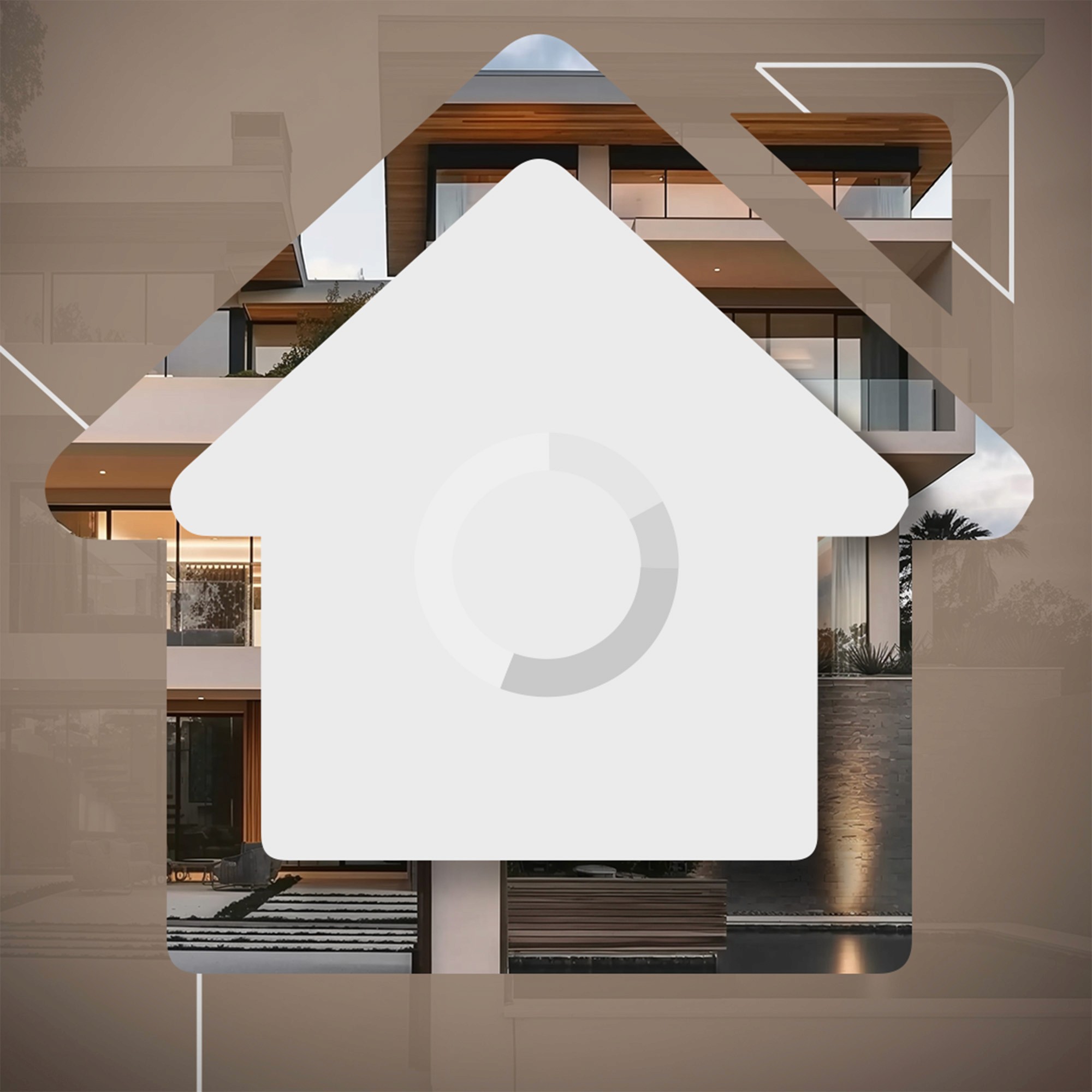 Casa moderna com piscina e entrada de carro.